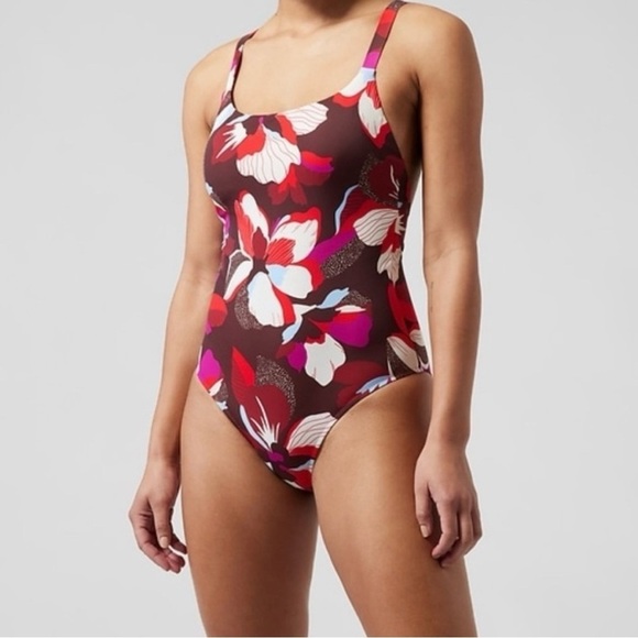 ATHLETA Power Of She Hermosa One Piece Swimsuit Maroon Hibiscus Floral Print - Picture 1 of 7